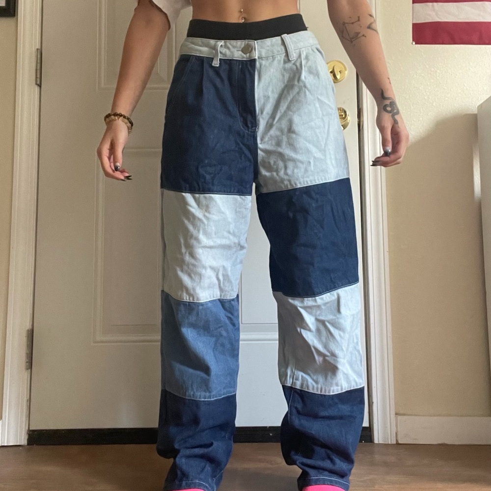 Shein multi color patch wide leg jeans